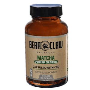 Photo of Bear Claw Matcha Spirulina Chlorella Capsules 25mg CBD, 30ct.