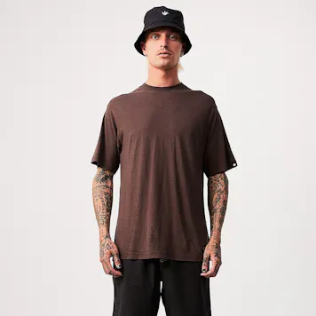 Photo of Afends Mens Classic - THC Essential - Hemp Retro T-Shirt - Coffee