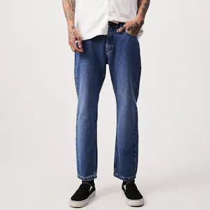 Photo of Afends Mens Ninety Twos - THC Essentials - Hemp Denim Relaxed Jeans - Authentic Blue
