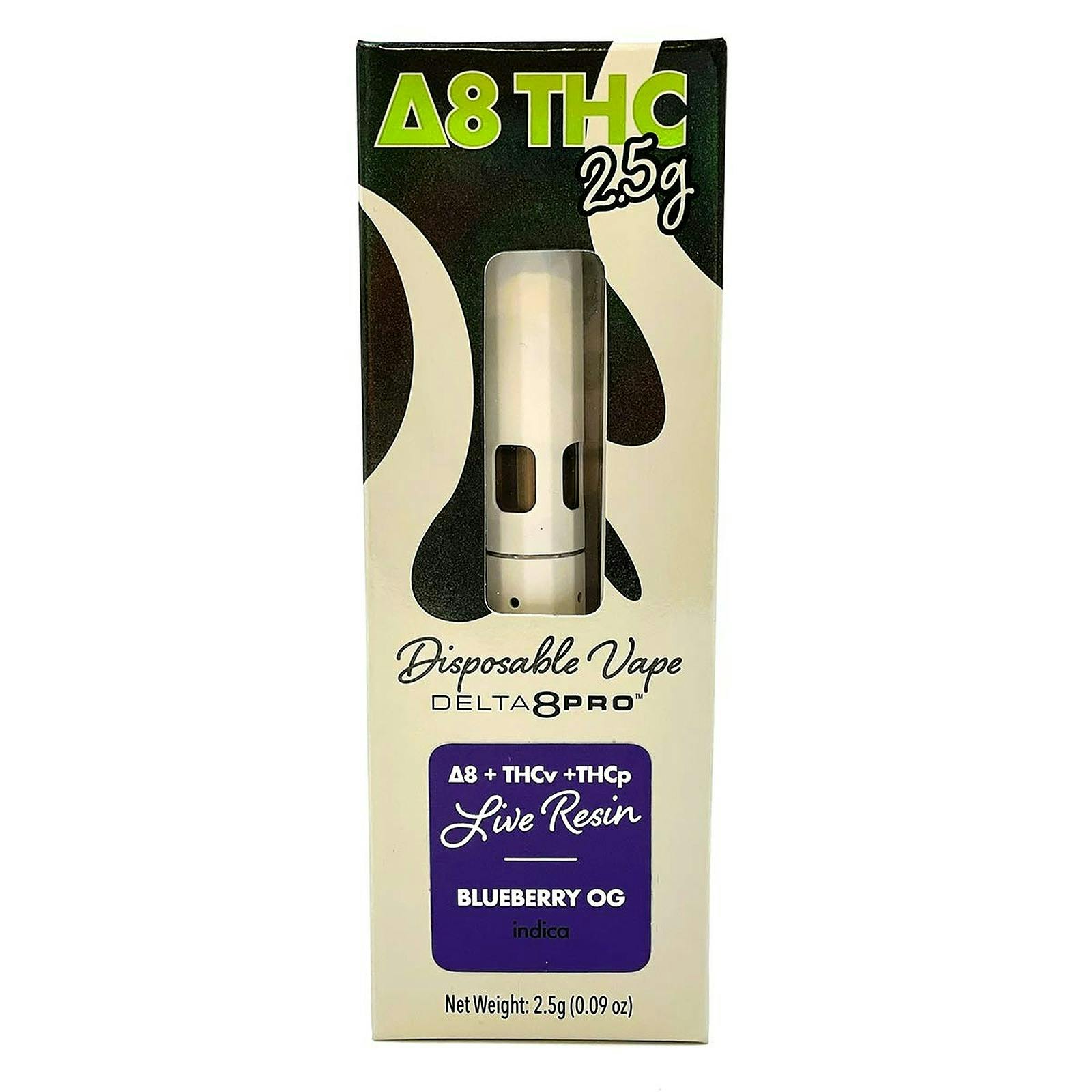 Delta 8 Pro 2.5mL Live Resin Disposable Blueberry OG (Delta8, THCv, THCp) Leafly