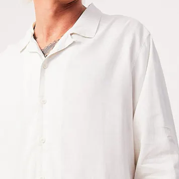 Photo of Afends Mens Critical - THC Essentials - Hemp Cuban Long Sleeve Shirt - White