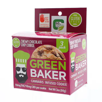 Photo of 1:1 Chewy Chocolate Chip - Green Baker Cookies 200mg 10-pack