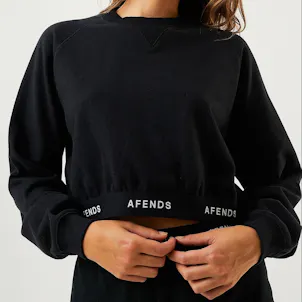 Photo of Afends Womens Homebase - THC Essentials - Hemp Cropped Crew Neck Jumper - Black