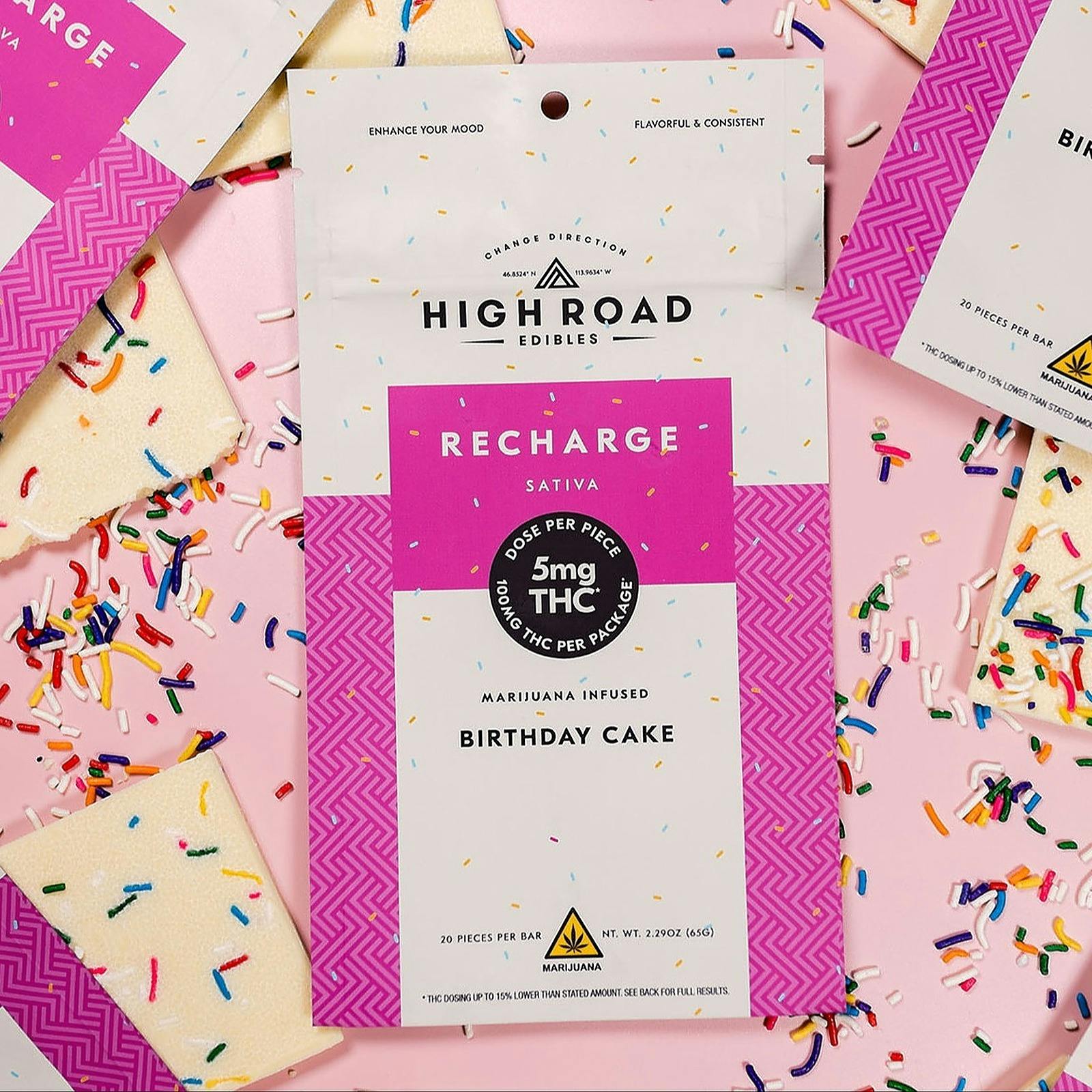 High Road Edibles Birthday Cake Sprinkles Recharge White Chocolate Bar