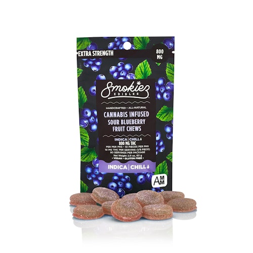 Smokiez Edibles: Extra Strength Sour Blueberry Indica 800mg THC Fruit Chews - Arkansas | Leafly