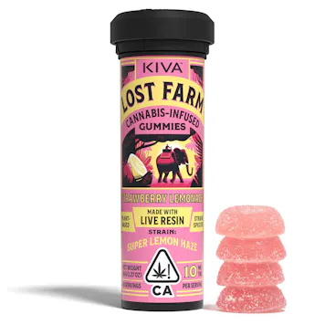 Photo of 10mg Lost Farm 'Super Lemon Haze x Strawberry Lemonade' Live Resin Gummies 100mg THC total