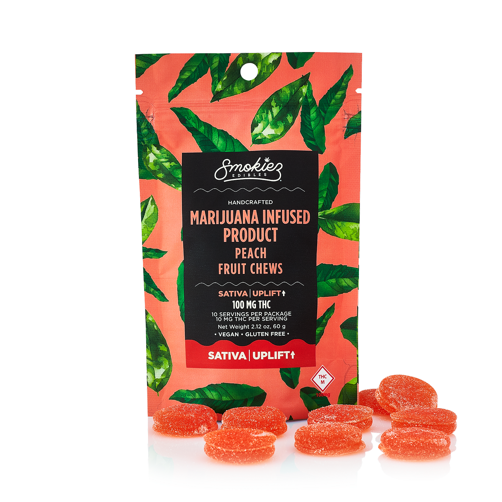 Smokiez Edibles: Smokiez SATIVA Peach Fruit Chews - 100mg 10pk | Leafly