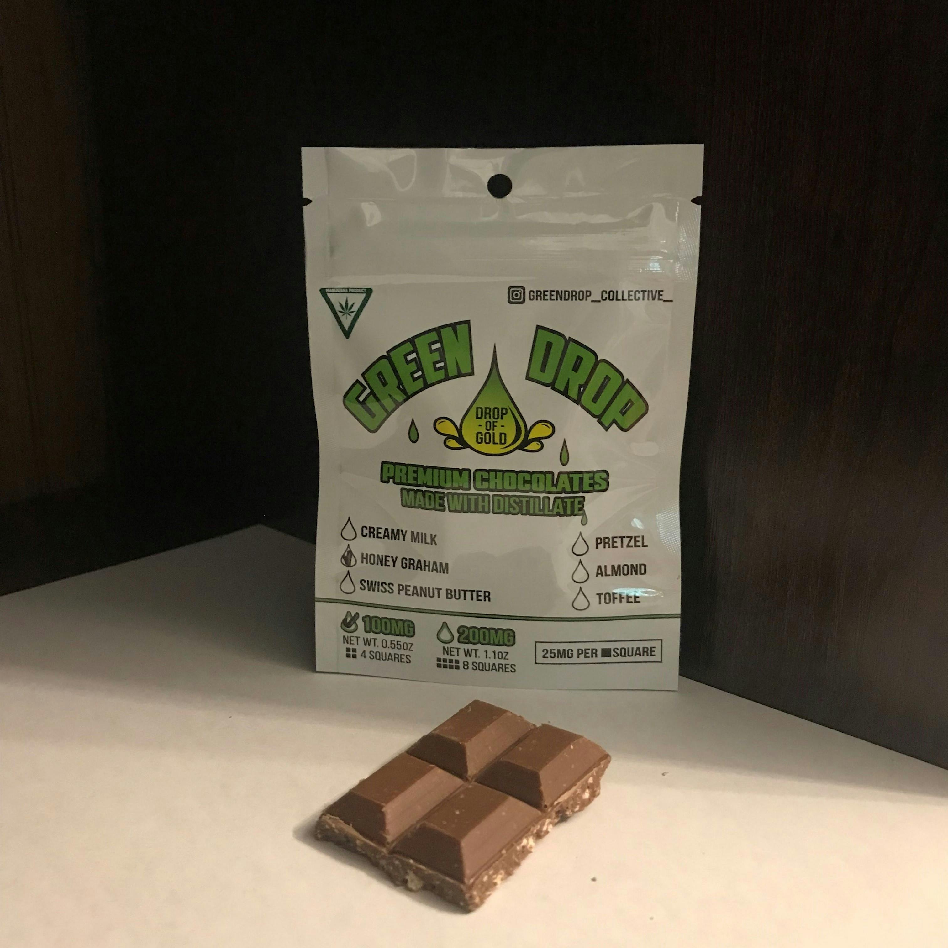 Green Drop Edibles Premium Milk Chocolate with Honey Grahams 200mg