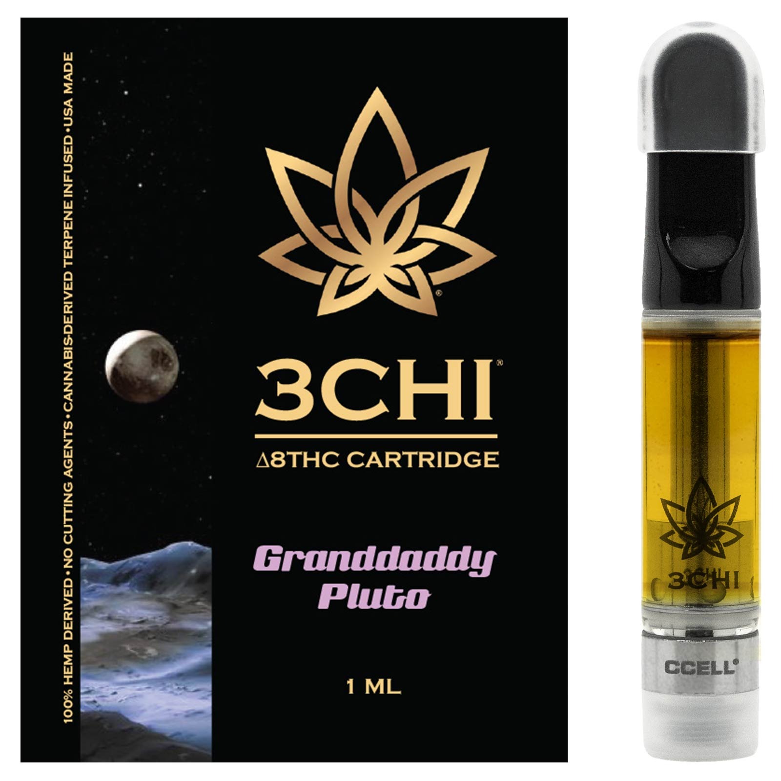 3CHI: Delta 8 THC Vape Cartridge - Granddaddy Pluto (CDT) - 1ml | Leafly