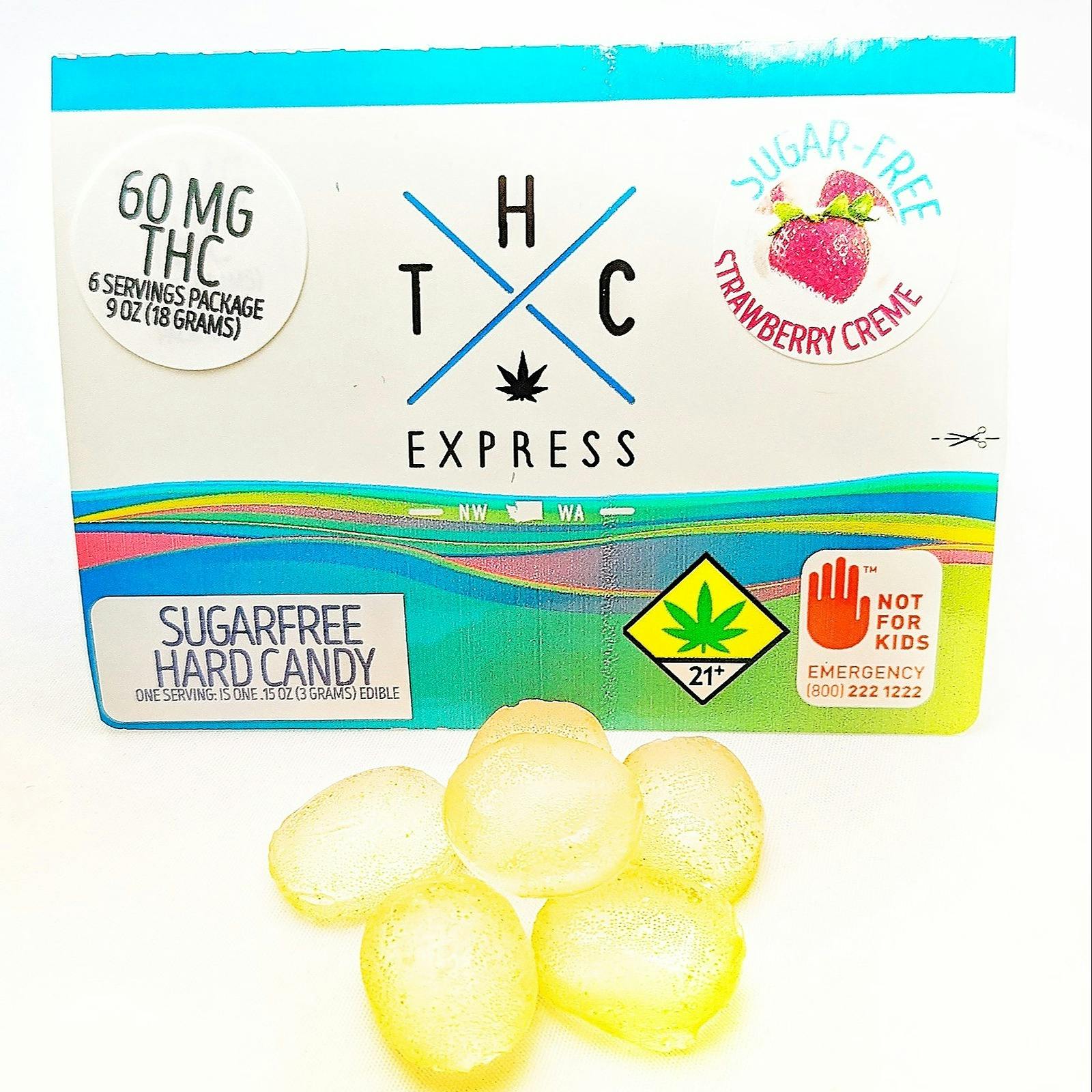 THC Express Strawberry Cream SugarFree Hard Candies 60mg 6Pack Leafly