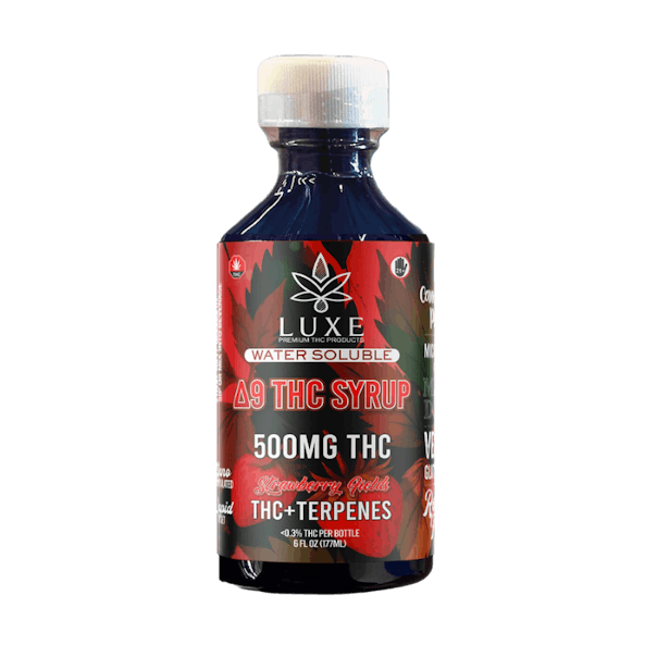 Luxe THC: Strawberry Fields THC+Terpenes Syrup | Water