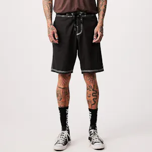 Photo of Afends Mens Surf Related - THC Essentials - Hemp Fixed Waist Boardshorts - Black
