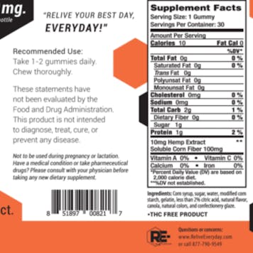 Photo of RE-ASSURE 10mg Hemp Extract Gummies - Orange Flavor - 30ct