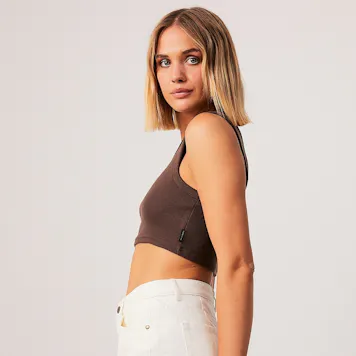 Photo of Afends Womens Chloe - THC Essentials - Hemp Ribbed Crop Tank - Coffee