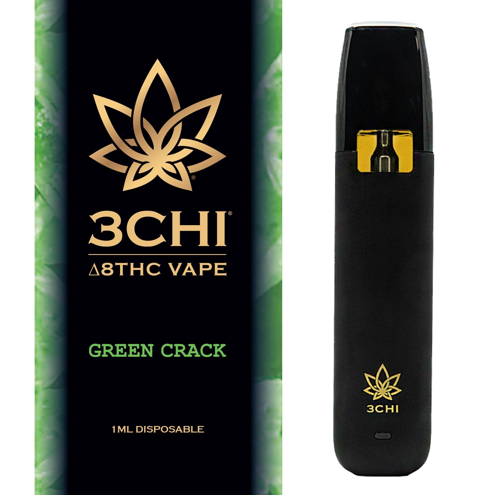 3CHI: Delta 8 THC Disposable Vape Cartridge - Green Crack - 1ml | Leafly