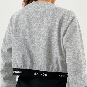 Photo of Afends Womens Homebase - THC Essentials - Hemp Cropped Crew Neck Jumper - Shadow Grey Marle