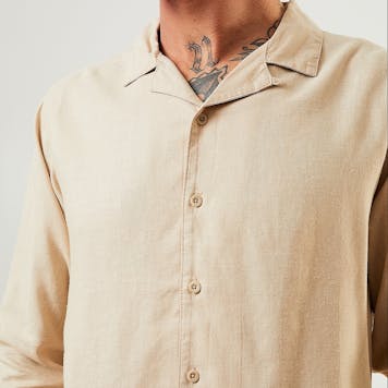 Photo of Afends Mens Critical - THC Essential - Hemp Cuban Long Sleeve Shirt - Bone