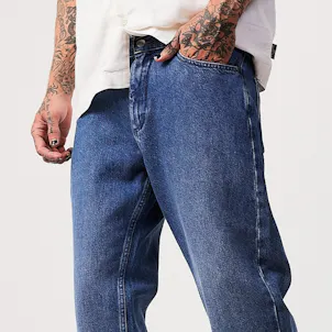 Photo of Afends Mens Ninety Twos - THC Essentials - Hemp Denim Relaxed Jeans - Authentic Blue