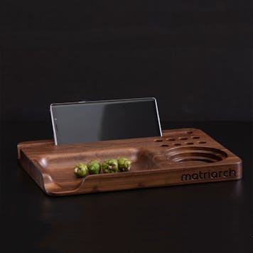 Photo of Blunt Father- Black Walnut Wood Blunt Rolling Tray, 10" Tablet & Phone Slot, Grinder & Cigar Holders