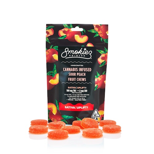 Smokiez Edibles: Sour Peach Fruit Chews, 100mg THC - California | Leafly