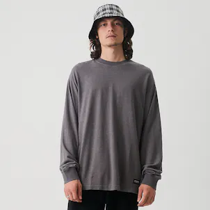 Photo of Afends Mens Essential - THC Essentials - Hemp Retro Long Sleeve T-Shirt - Steel