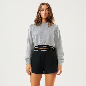 Photo of Afends Womens Homebase - THC Essentials - Hemp Cropped Crew Neck Jumper - Shadow Grey Marle