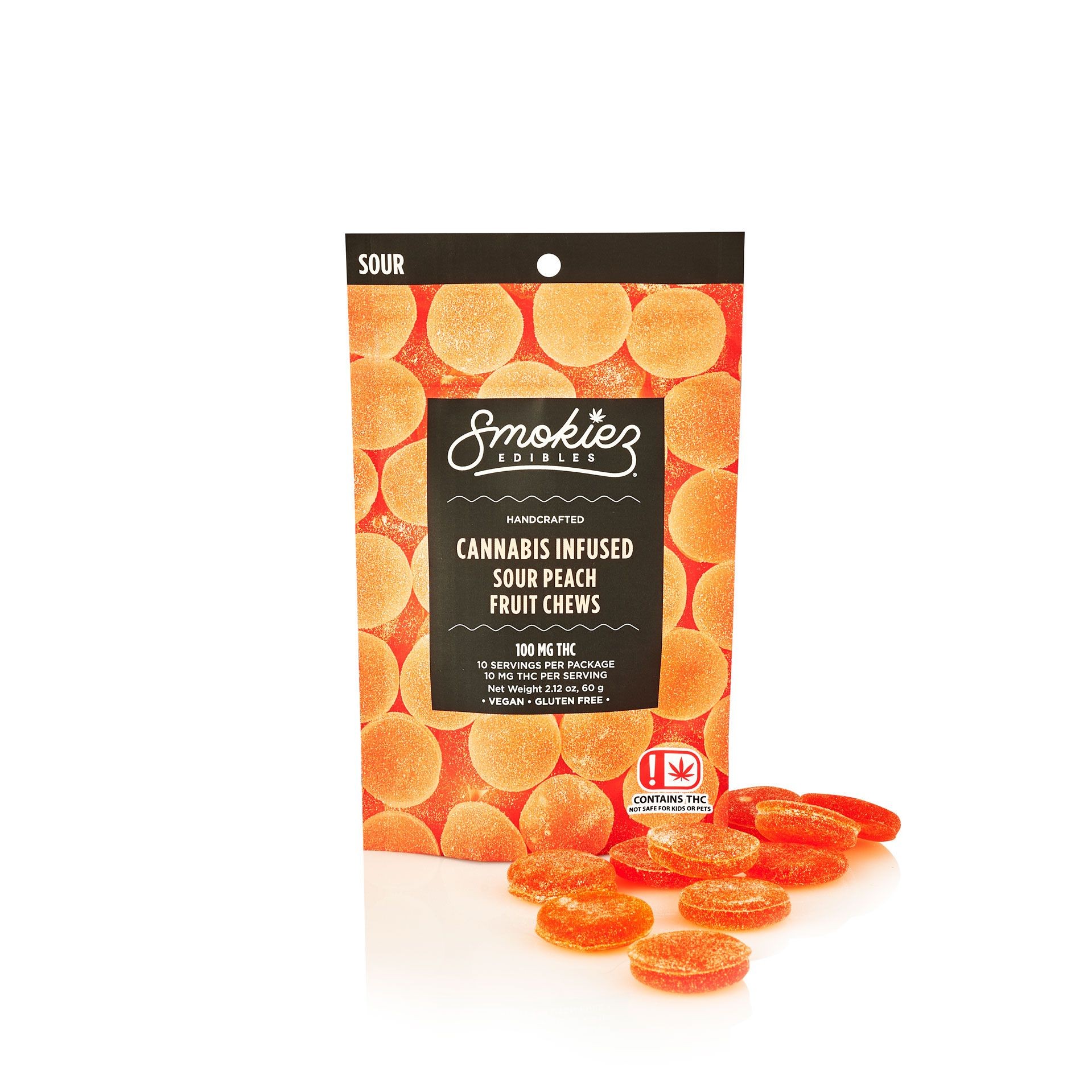 Smokiez Edibles: Sour Peach Fruit Chews, 100mg THC - OK | Leafly