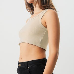 Photo of Afends Womens Chloe - THC Essentials - Hemp Ribbed Crop Tank - Cement
