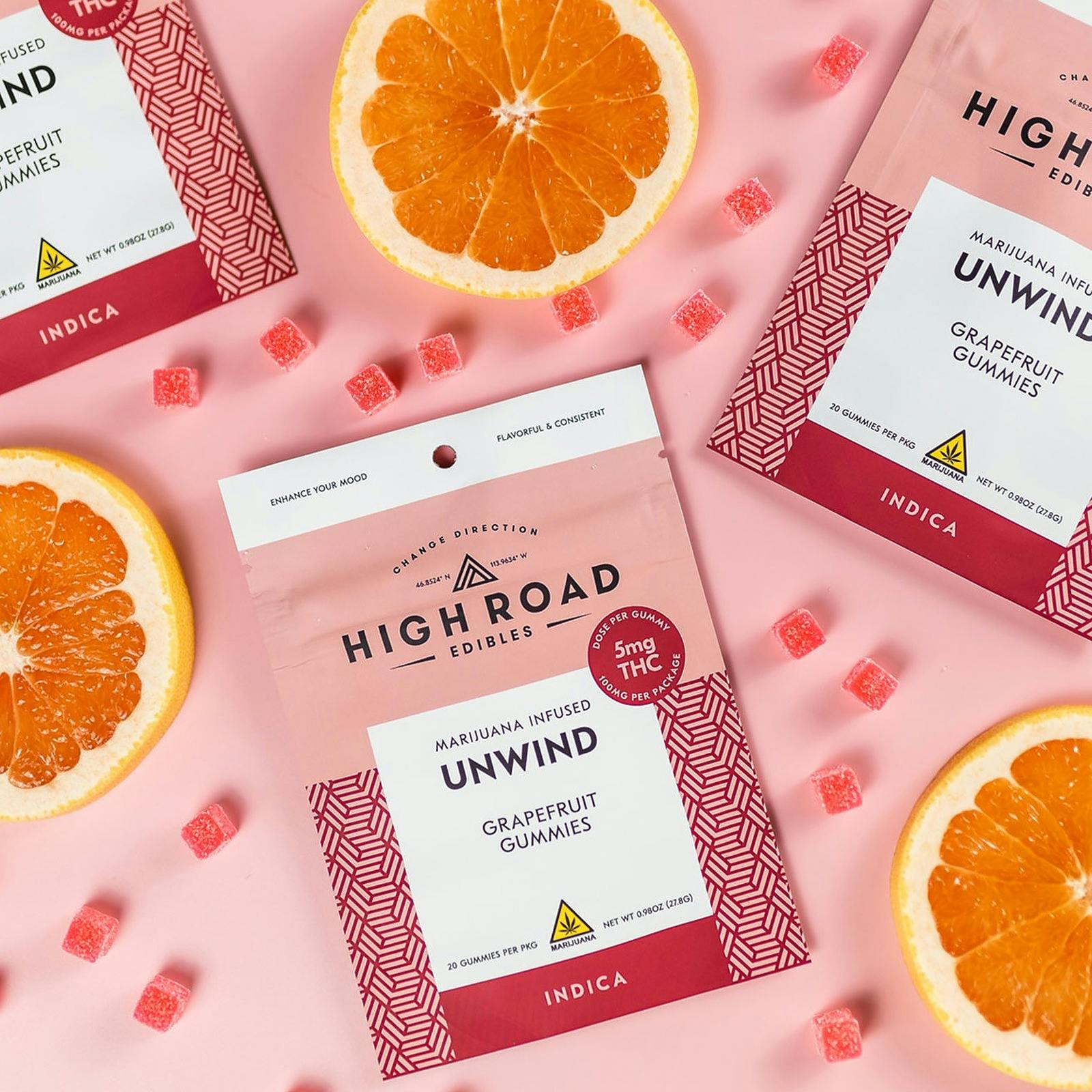 High Road Edibles Grapefruit Unwind Gummies, 100mg 20pack Leafly