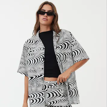 Photo of Afends Unisex Broccoli - Unisex Hemp Cuban Short Sleeve Shirt - Black