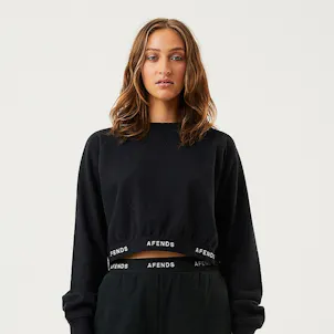 Photo of Afends Womens Homebase - THC Essentials - Hemp Cropped Crew Neck Jumper - Black