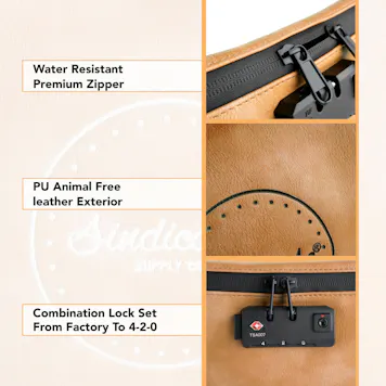 Photo of Sindicase Premium Vegan-Leather Smell Proof Bag with TSA Combination Lock (TAN)