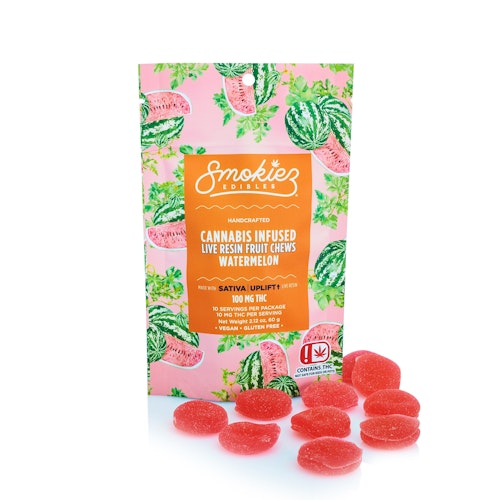 Smokiez Edibles: Watermelon Sativa 100mg THC Live Resin Fruit Chews - Oklahoma | Leafly