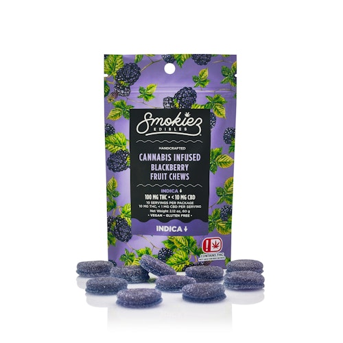 Smokiez Edibles: Blackberry Indica 100mg THC Fruit Chews - Oklahoma | Leafly