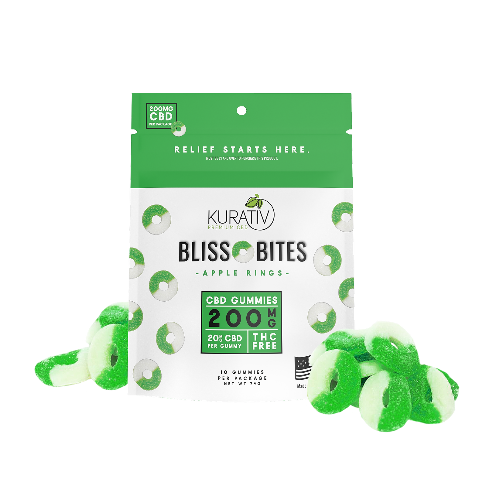 Kurativ CBD: Kurativ CBD Gummies Apple Rings 200mg | Leafly