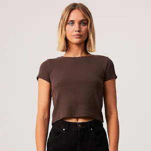 Photo of Afends Womens Faith - THC Essentials - Hemp Ribbed T-Shirt - Coffee