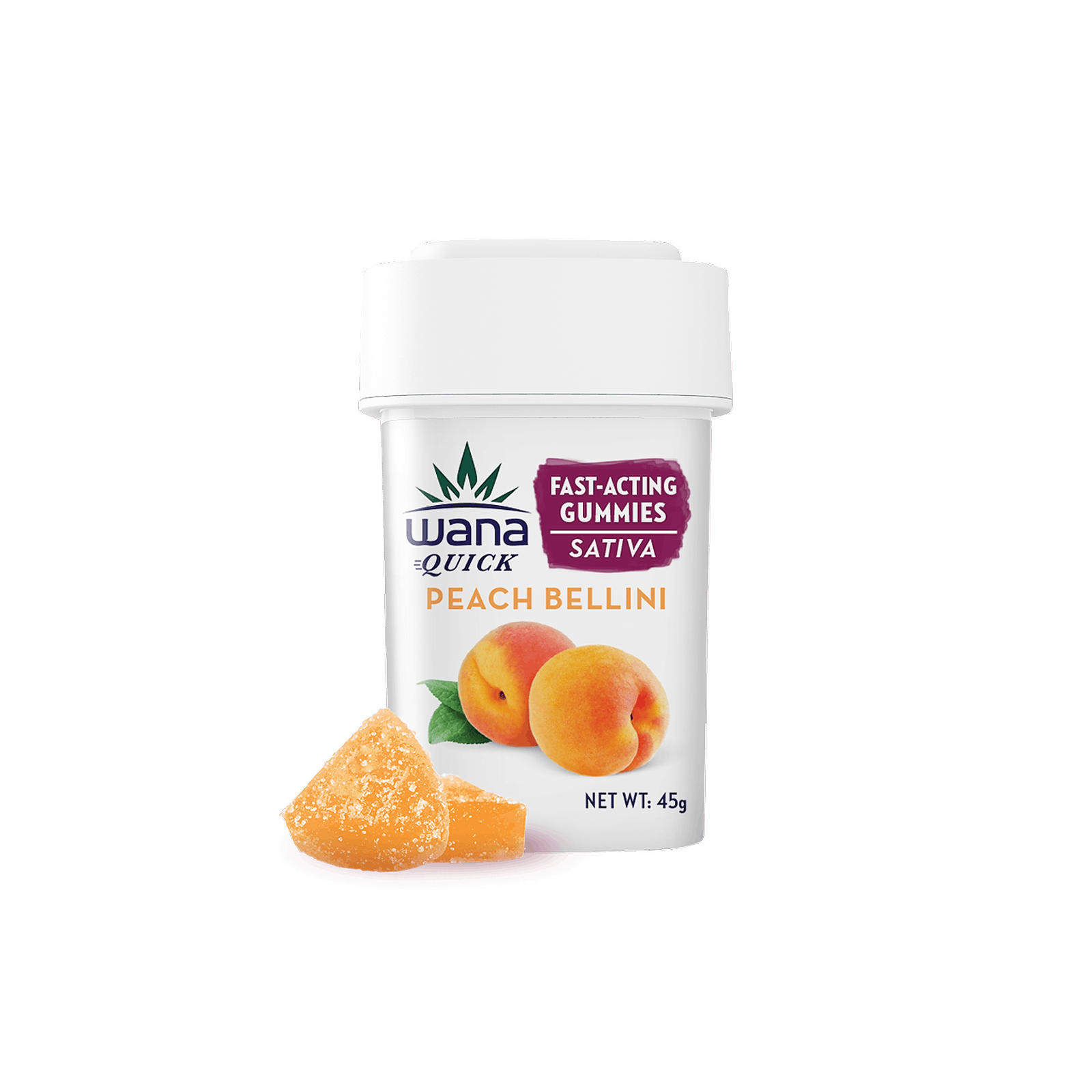 Wana Brands Peach Bellini Sativa Fast Acting Gummies 100mg 10pack Leafly