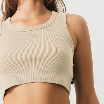 Photo of Afends Womens Chloe - THC Essentials - Hemp Ribbed Crop Tank - Cement