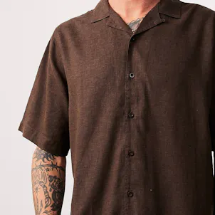 Photo of Afends Mens Daily - THC Essentials - Hemp Cuban Short Sleeve Shirt - Coffee