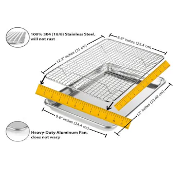 Photo of Small Quarter Sheet Size Aluminum Cookie Pan Tray with Stainless Steel Cooling and Roasting Rack