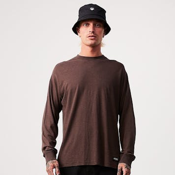 Photo of Afends Mens Essential - THC Essential - Hemp Retro Long Sleeve T-Shirt - Coffee