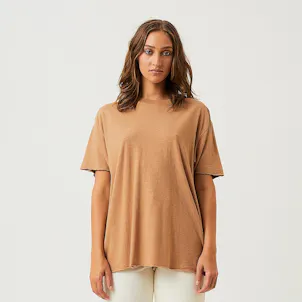 Photo of Afends Womens Slay - THC Essentials - Hemp Oversized T-Shirt - Chestnut
