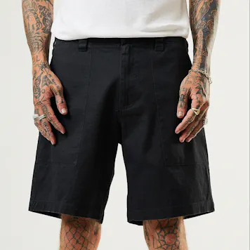 Photo of Afends Mens Chess Club - THC Essentials - Hemp Relaxed Shorts - Black