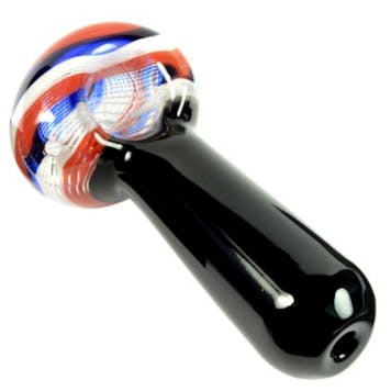 Photo of 4" Swirling USA Cane Design Black Glass Pipe