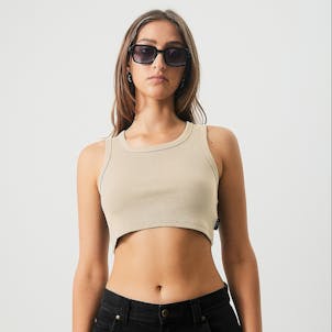 Photo of Afends Womens Chloe - THC Essentials - Hemp Ribbed Crop Tank - Cement
