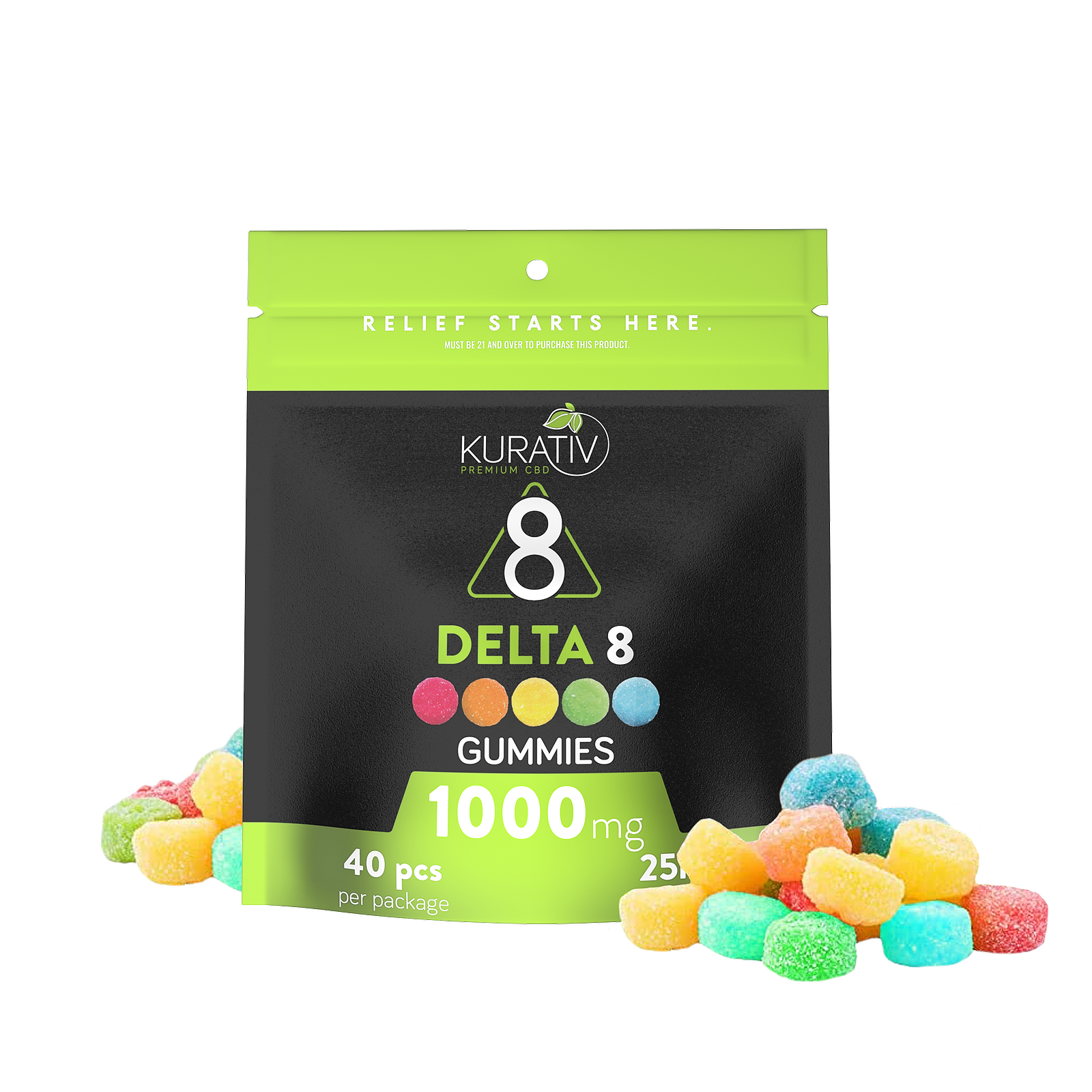 Kurativ CBD: Kurativ Delta 8 Gummies Multi-Flavor 1000mg | Leafly