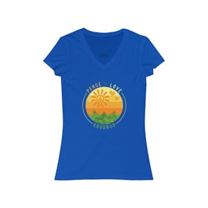 Photo of Women’s V-neck Peace, Love, & Goodbud T-shirt