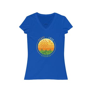 Photo of Women’s V-neck Peace, Love, & Goodbud T-shirt