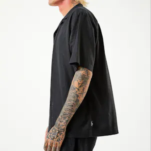 Photo of Afends Mens Daily - THC Essentials - Hemp Cuban Short Sleeve Shirt - Black