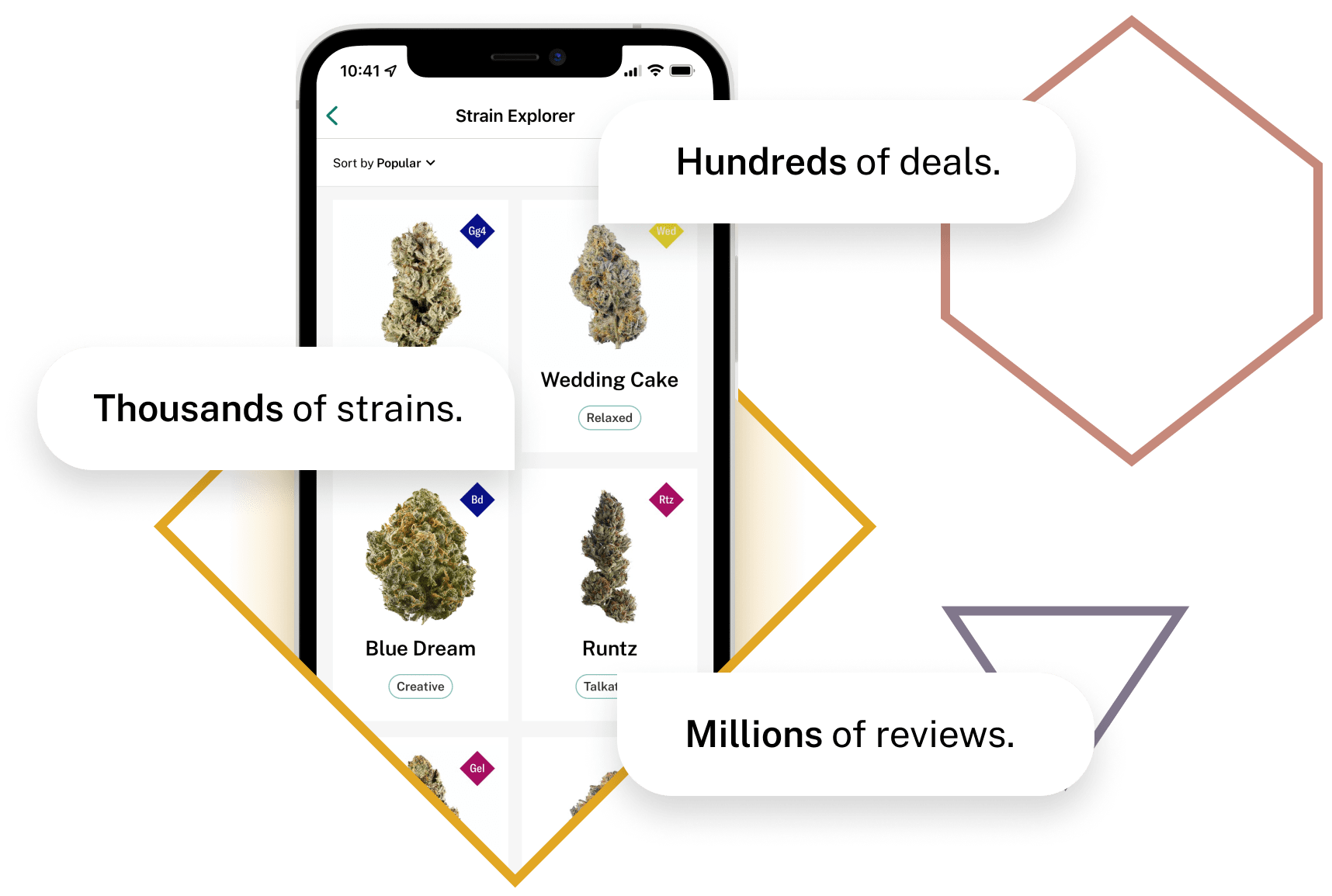 Photo of mobile phone displaying Leafly strains